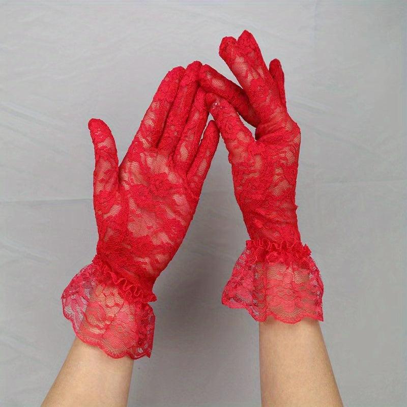Lace Hollow Out Short Bridal Gloves Wedding Full Finger Gloves