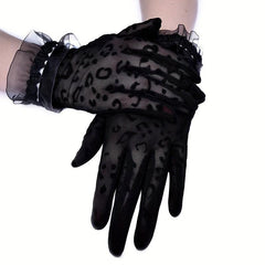 Leopard Print Mesh Women's Casual Evening Gloves