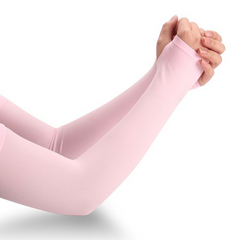 1pair Thumb Hole Arm Sleeves For Women Men Solid Sunscreen Ice Sleeves Gloves