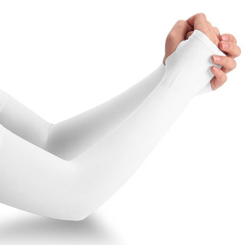 1pair Thumb Hole Arm Sleeves For Women Men Solid Sunscreen Ice Sleeves Gloves