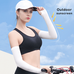 1pair Thumb Hole Arm Sleeves For Women Men Solid Sunscreen Ice Sleeves Gloves