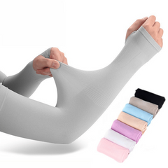 1pair Thumb Hole Arm Sleeves For Women Men Solid Sunscreen Ice Sleeves Gloves