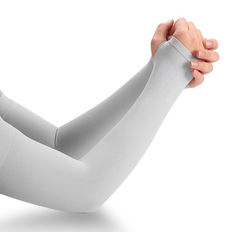 1pair Thumb Hole Arm Sleeves For Women Men Solid Sunscreen Ice Sleeves Gloves