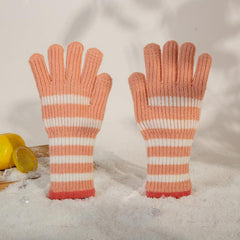 Knitted Striped Finger Gloves Hand Warmers for Women