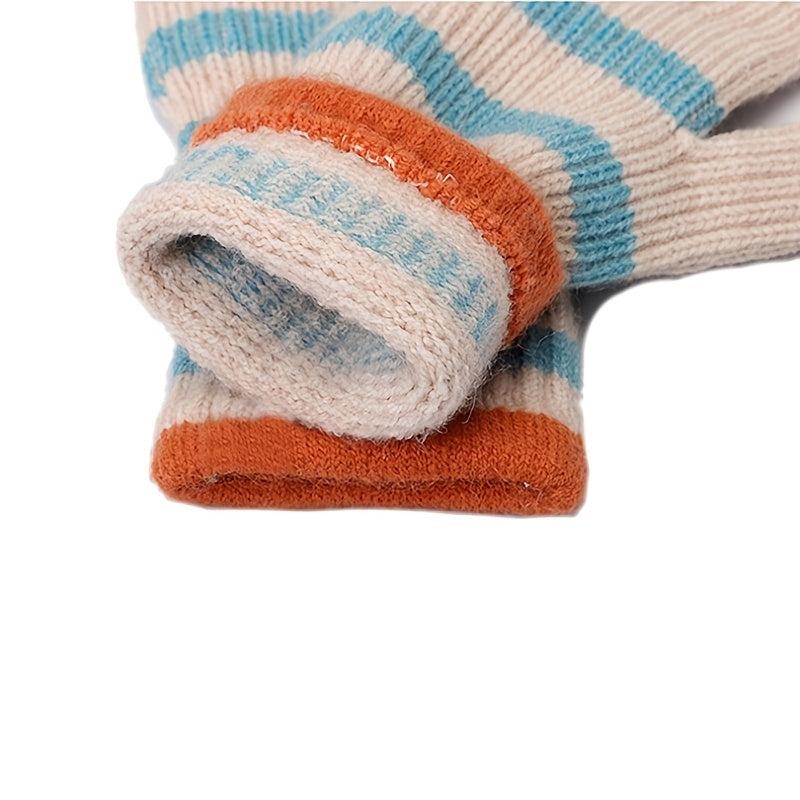 Knitted Striped Finger Gloves Hand Warmers for Women