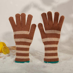 Knitted Striped Finger Gloves Hand Warmers for Women