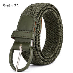 Knitted Pin Buckle Woven Canvas Elastic Stretch Belt Men