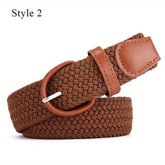 Knitted Pin Buckle Woven Canvas Elastic Stretch Belt Men