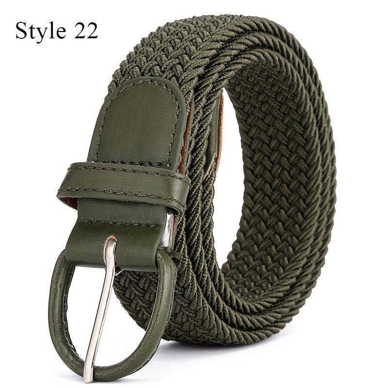 Knitted Pin Buckle Woven Canvas Elastic Stretch Belt Men
