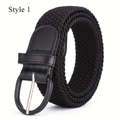 Knitted Pin Buckle Woven Canvas Elastic Stretch Belt Men