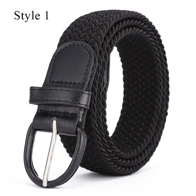 Knitted Pin Buckle Woven Canvas Elastic Stretch Belt Men
