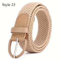 Knitted Pin Buckle Woven Canvas Elastic Stretch Belt Men
