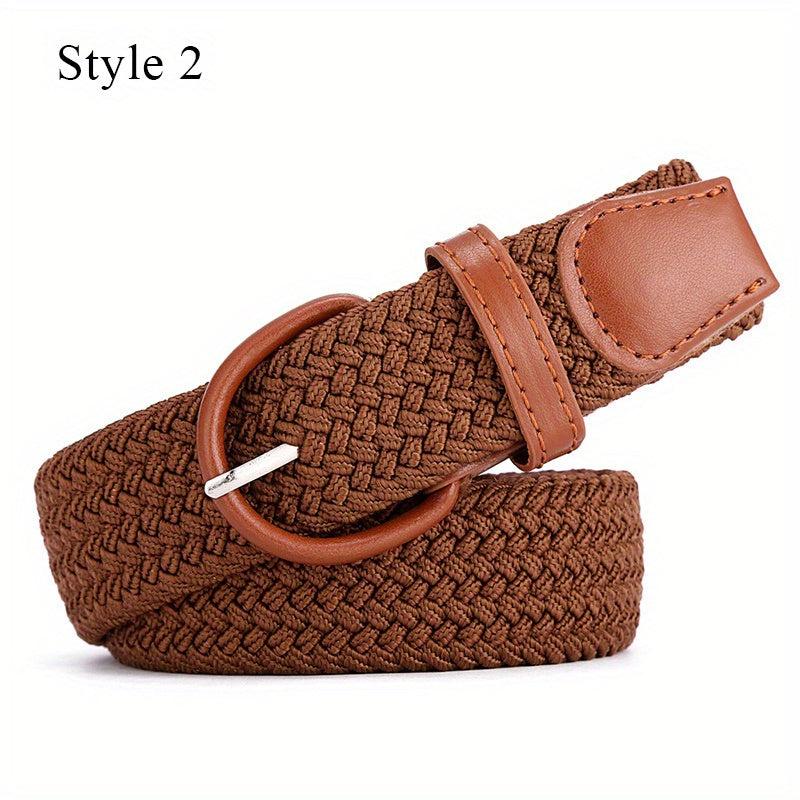 Knitted Pin Buckle Woven Canvas Elastic Stretch Belt Men