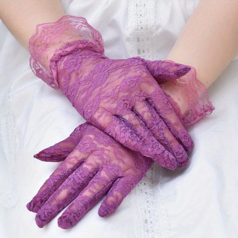Floral Lace Ruffle Short Gloves Solid Decorative Dress Accessories