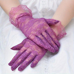 Floral Lace Ruffle Short Gloves Solid Decorative Dress Accessories