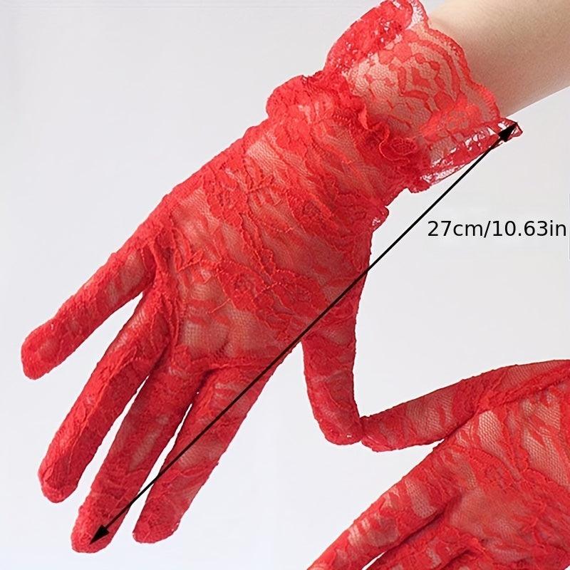 Floral Lace Ruffle Short Gloves Solid Decorative Dress Accessories