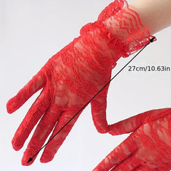 Floral Lace Ruffle Short Gloves Solid Decorative Dress Accessories