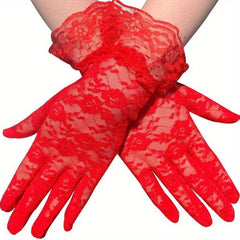 Floral Lace Ruffle Short Gloves Solid Decorative Dress Accessories