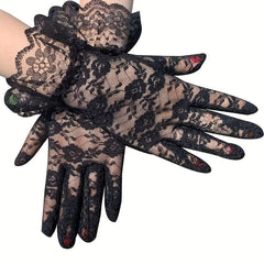 Floral Lace Ruffle Short Gloves Solid Decorative Dress Accessories