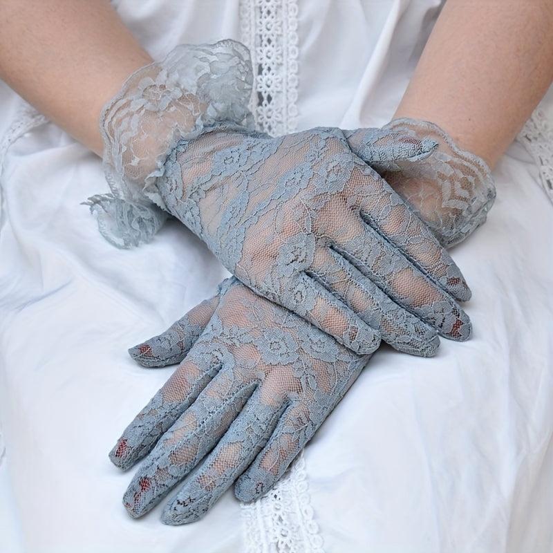 Floral Lace Ruffle Short Gloves Solid Decorative Dress Accessories