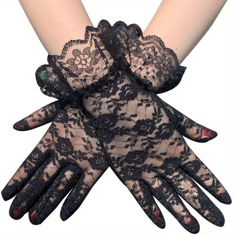 Floral Lace Ruffle Short Gloves Solid Decorative Dress Accessories
