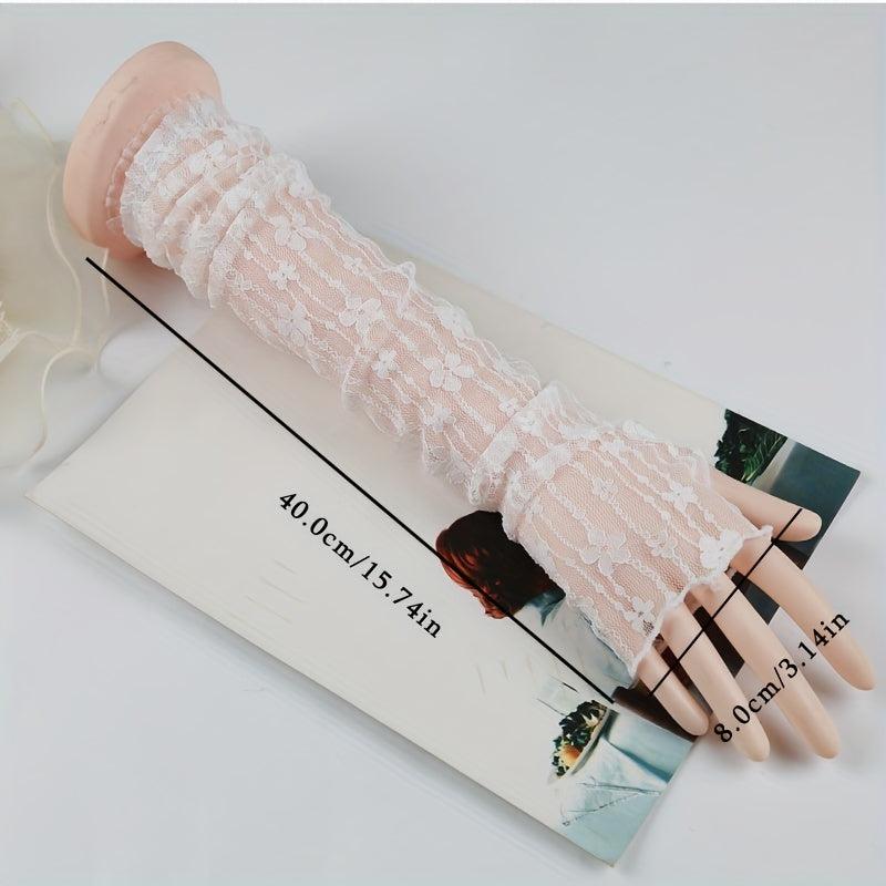 Flower Embroidery Long Sleeves Mesh Sunscreen Long Gloves