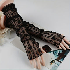 Flower Embroidery Long Sleeves Mesh Sunscreen Long Gloves