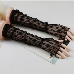 Flower Embroidery Long Sleeves Mesh Sunscreen Long Gloves