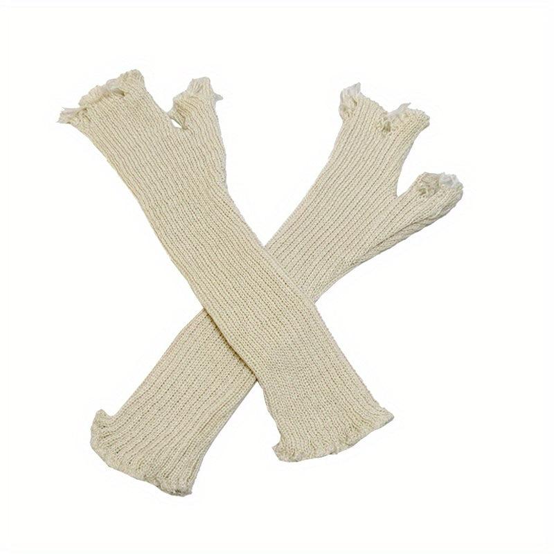 Knitted Ripped Tassel Punk Gloves Gothic Fingerless Mittens