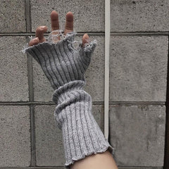 Knitted Ripped Tassel Punk Gloves Gothic Fingerless Mittens
