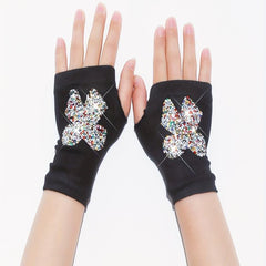 Colorful Rhinestone Butterfly Y2K Gloves Elastic Fingerless Gloves