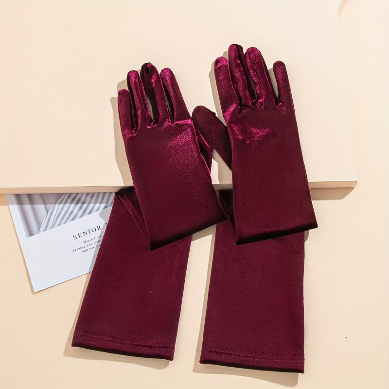 Velvet Long Gloves Solid Vintage Women Dress Gloves