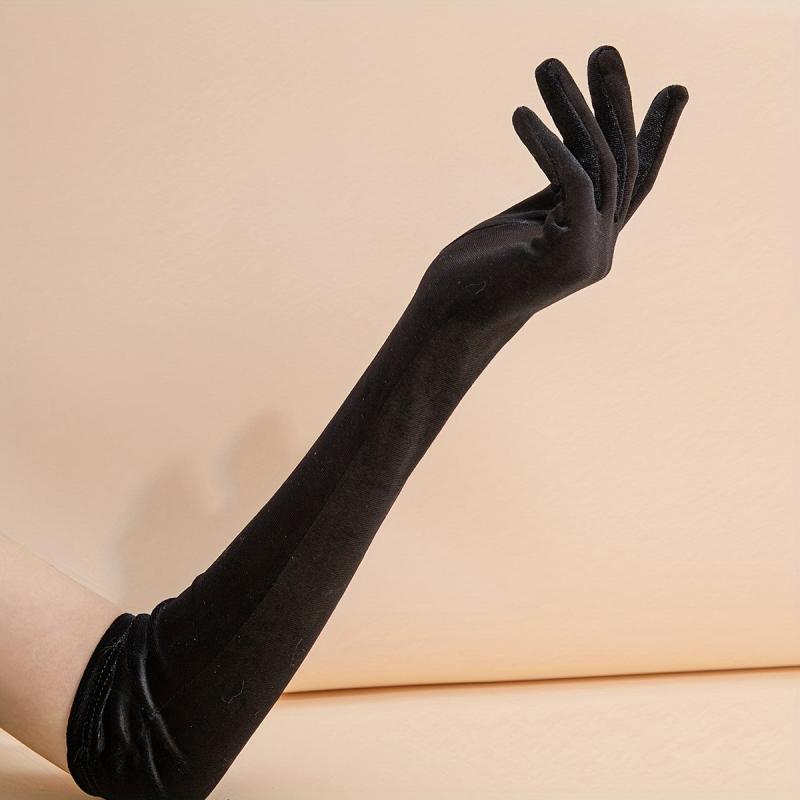 Velvet Long Gloves Solid Vintage Women Dress Gloves