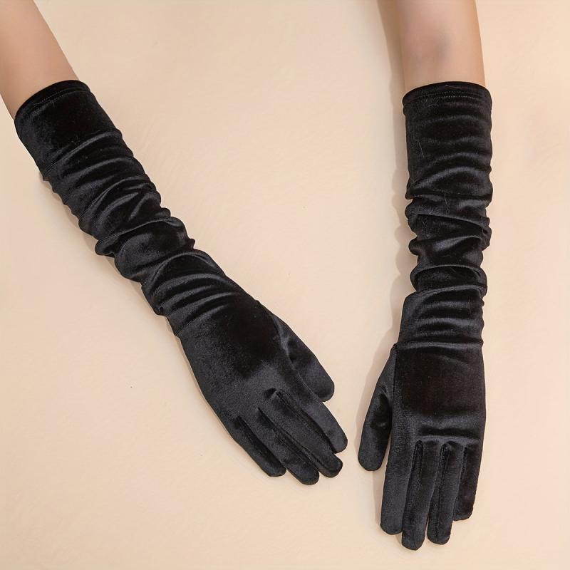 Velvet Long Gloves Solid Vintage Women Dress Gloves