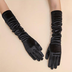 Velvet Long Gloves Solid Vintage Women Dress Gloves