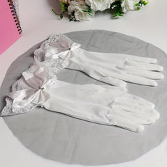Short Bridal Lace Gloves with Bow Decoration