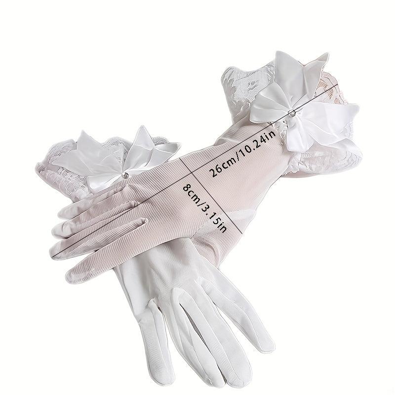 Short Bridal Lace Gloves with Bow Decoration