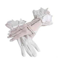Short Bridal Lace Gloves with Bow Decoration