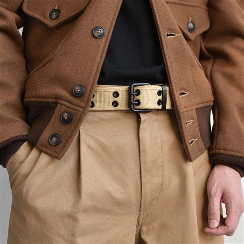 Men's Canvas Double-Breasted Full Body Leather Belt