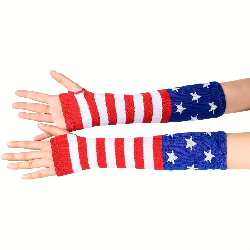 Flag Knitted Gloves Block Elastic Mid length Gloves Casual Fingerless Gloves