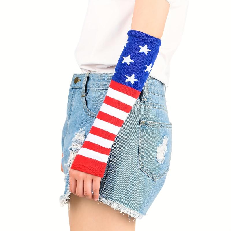 Flag Knitted Gloves Block Elastic Mid length Gloves Casual Fingerless Gloves