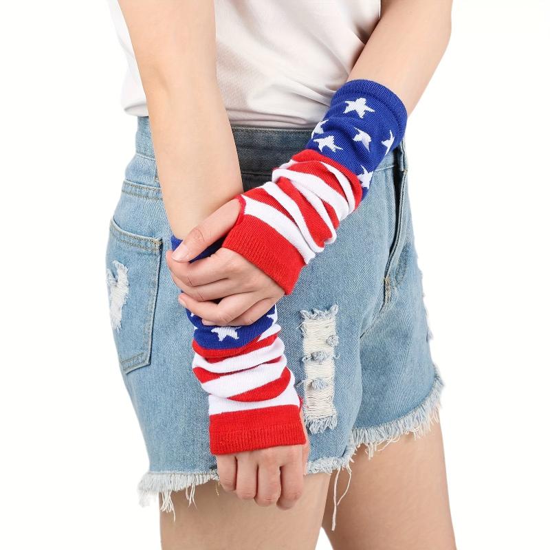 Flag Knitted Gloves Block Elastic Mid length Gloves Casual Fingerless Gloves