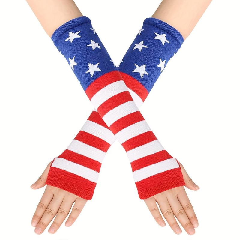 Flag Knitted Gloves Block Elastic Mid length Gloves Casual Fingerless Gloves