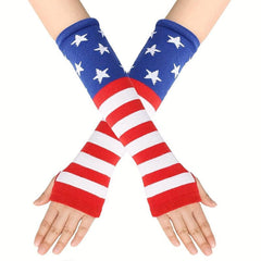 Flag Knitted Gloves Block Elastic Mid length Gloves Casual Fingerless Gloves