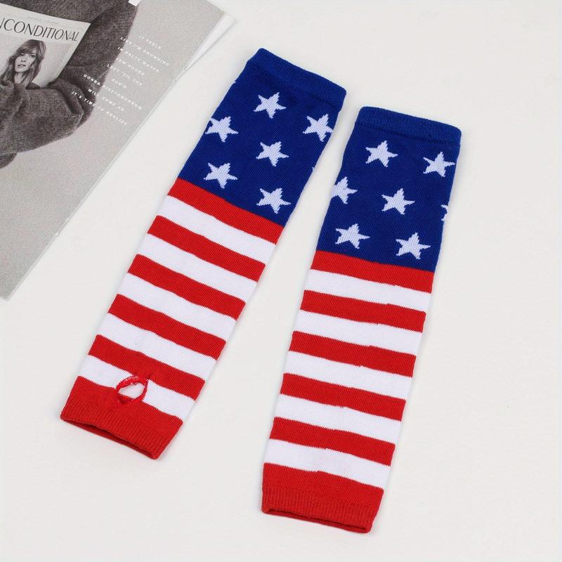Flag Knitted Gloves Block Elastic Mid length Gloves Casual Fingerless Gloves
