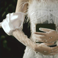 Pearl Decorated Wedding Bridal Gloves Long Yarn Gloves