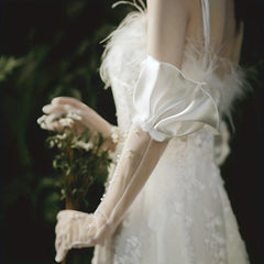 Pearl Decorated Wedding Bridal Gloves Long Yarn Gloves