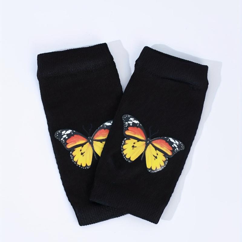 Yellow Butterfly Print Fingerless Gloves for Women