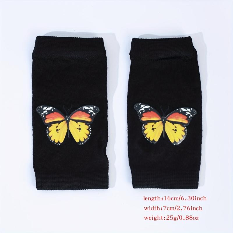 Yellow Butterfly Print Fingerless Gloves for Women