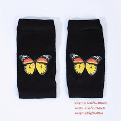 Yellow Butterfly Print Fingerless Gloves for Women